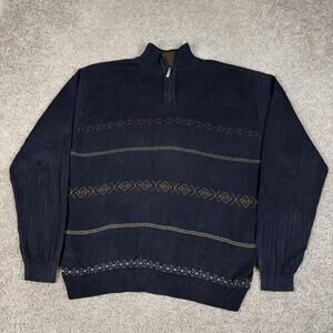 Alex Cannon Sweater Mens XL Black Fair Isle Mock Neck 1/4 Zip Pullover